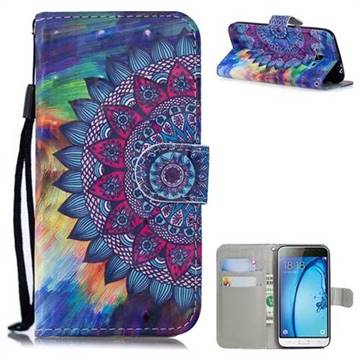 Oil Painting Mandala 3D Painted Leather Wallet Phone Case for Samsung Galaxy J3 2016 J320