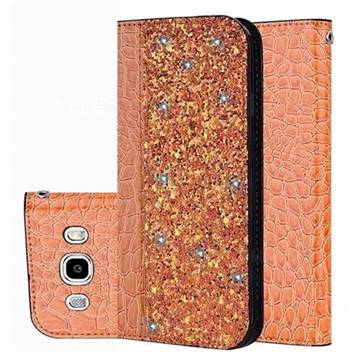 Shiny Crocodile Pattern Stitching Magnetic Closure Flip Holster Shockproof Phone Cases for Samsung Galaxy J3 2016 J320 - Gold Orange
