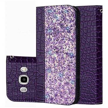Shiny Crocodile Pattern Stitching Magnetic Closure Flip Holster Shockproof Phone Cases for Samsung Galaxy J3 2016 J320 - Purple