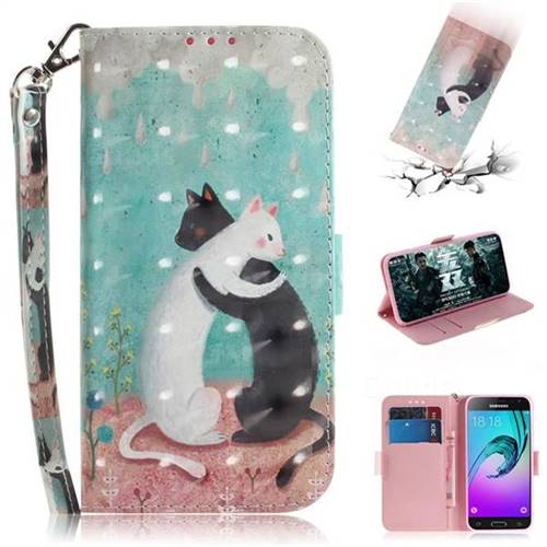 Black and White Cat 3D Painted Leather Wallet Phone Case for Samsung Galaxy J3 2016 J320