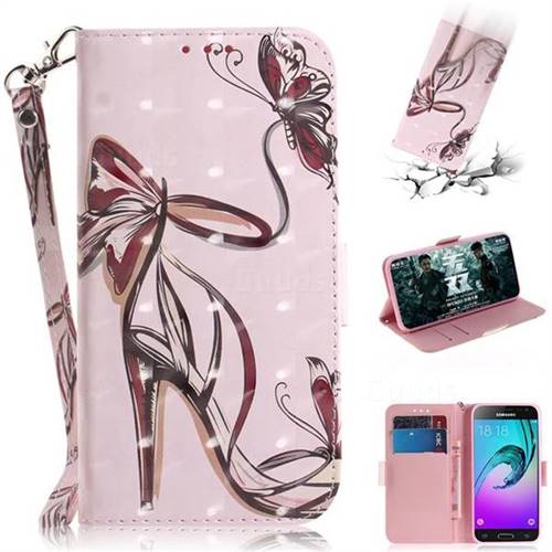 Butterfly High Heels 3D Painted Leather Wallet Phone Case for Samsung Galaxy J3 2016 J320