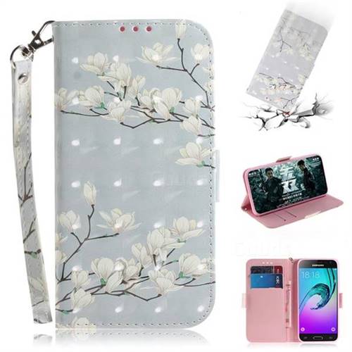 Magnolia Flower 3D Painted Leather Wallet Phone Case for Samsung Galaxy J3 2016 J320