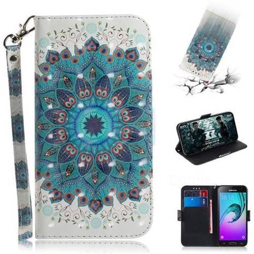 Peacock Mandala 3D Painted Leather Wallet Phone Case for Samsung Galaxy J3 2016 J320