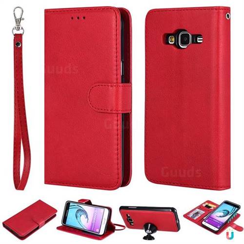Retro Greek Detachable Magnetic PU Leather Wallet Phone Case for Samsung Galaxy J3 2016 J320 - Red