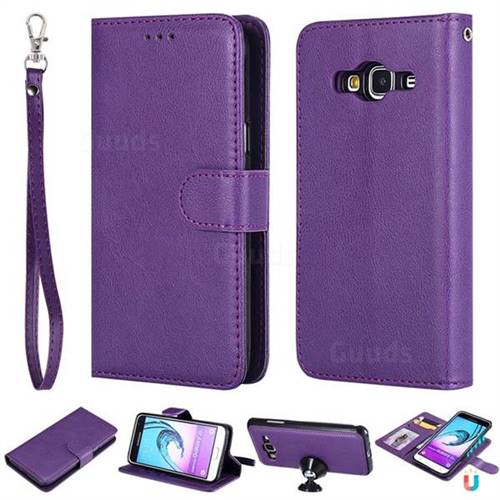 Retro Greek Detachable Magnetic PU Leather Wallet Phone Case for Samsung Galaxy J3 2016 J320 - Purple