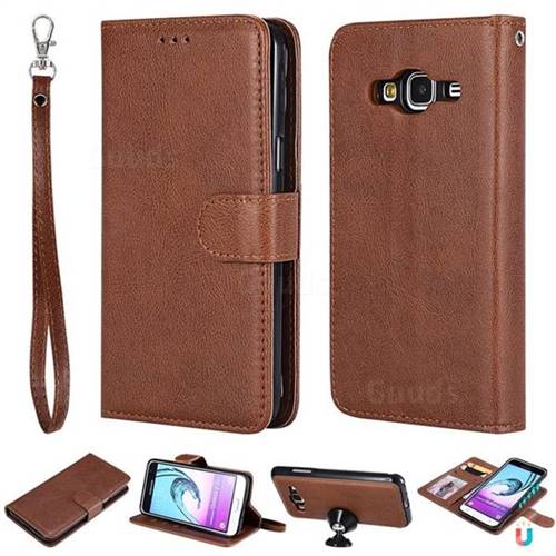 Retro Greek Detachable Magnetic PU Leather Wallet Phone Case for Samsung Galaxy J3 2016 J320 - Brown