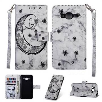 Moon Flower Marble Leather Wallet Phone Case for Samsung Galaxy J3 2016 J320 - Black