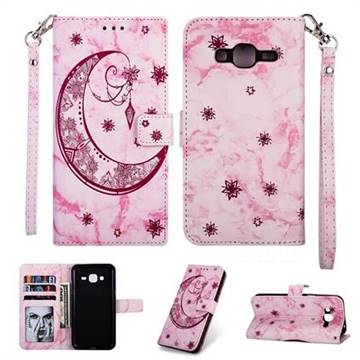 Moon Flower Marble Leather Wallet Phone Case for Samsung Galaxy J3 2016 J320 - Rose