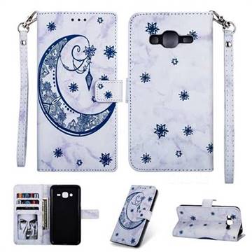 Moon Flower Marble Leather Wallet Phone Case for Samsung Galaxy J3 2016 J320 - Blue