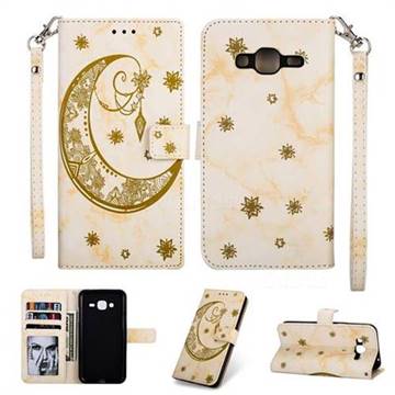 Moon Flower Marble Leather Wallet Phone Case for Samsung Galaxy J3 2016 J320 - Yellow