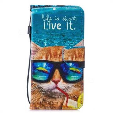 Beach Cat PU Leather Wallet Phone Case for Samsung Galaxy J3 2016 J320