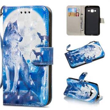 Ice Wolf 3D Painted Leather Wallet Phone Case for Samsung Galaxy J3 2016 J320