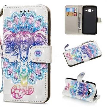 Colorful Elephant 3D Painted Leather Wallet Phone Case for Samsung Galaxy J3 2016 J320
