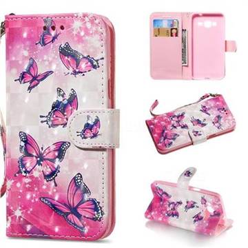 Pink Butterfly 3D Painted Leather Wallet Phone Case for Samsung Galaxy J3 2016 J320