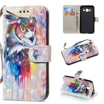 Watercolor Owl 3D Painted Leather Wallet Phone Case for Samsung Galaxy J3 2016 J320