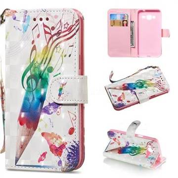 Music Pen 3D Painted Leather Wallet Phone Case for Samsung Galaxy J3 2016 J320
