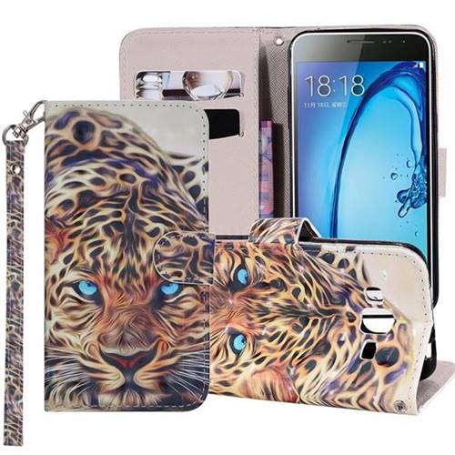 Leopard 3D Painted Leather Phone Wallet Case Cover for Samsung Galaxy J3 2016 J320