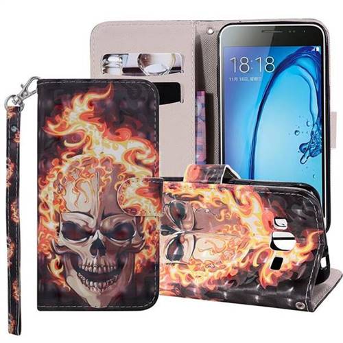 Flame Skull 3D Painted Leather Phone Wallet Case Cover for Samsung Galaxy J3 2016 J320