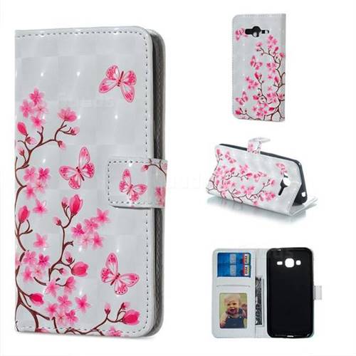 Butterfly Sakura Flower 3D Painted Leather Phone Wallet Case for Samsung Galaxy J3 2016 J320
