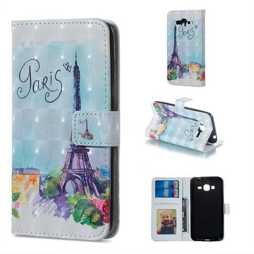 Paris Tower 3D Painted Leather Phone Wallet Case for Samsung Galaxy J3 2016 J320