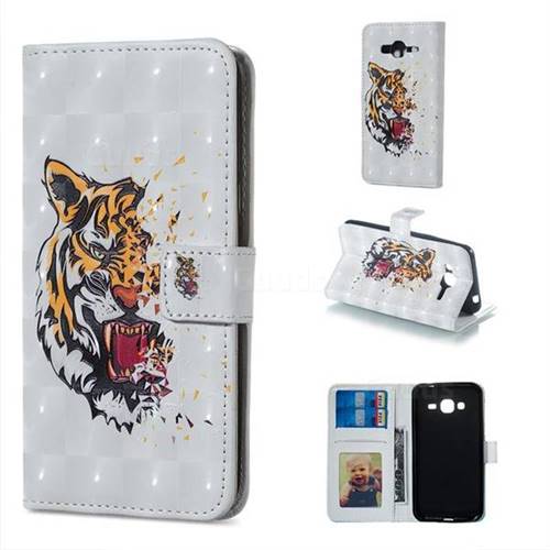 Toothed Tiger 3D Painted Leather Phone Wallet Case for Samsung Galaxy J3 2016 J320