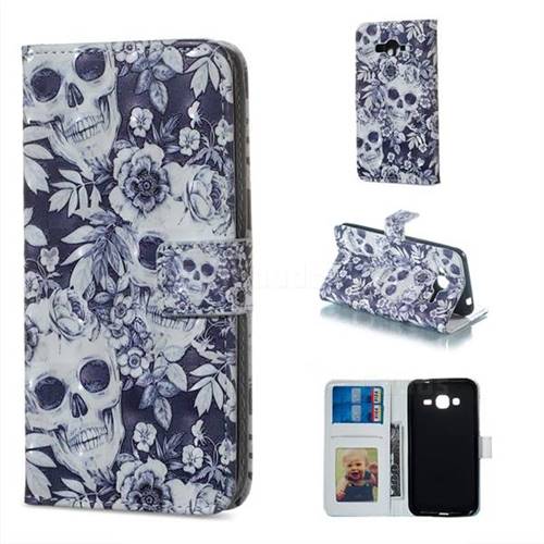 Skull Flower 3D Painted Leather Phone Wallet Case for Samsung Galaxy J3 2016 J320