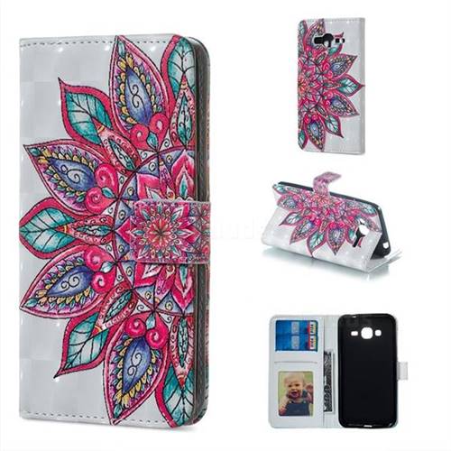 Mandara Flower 3D Painted Leather Phone Wallet Case for Samsung Galaxy J3 2016 J320