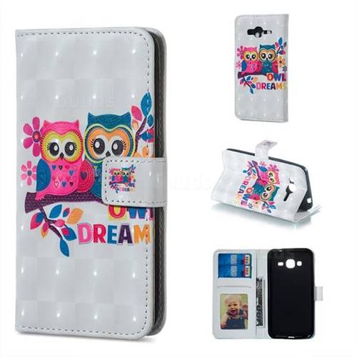 Couple Owl 3D Painted Leather Phone Wallet Case for Samsung Galaxy J3 2016 J320