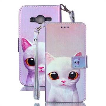 White Cat Blue Ray Light PU Leather Wallet Case for Samsung Galaxy J3 2016 J320