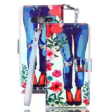 Jeans Flower Blue Ray Light PU Leather Wallet Case for Samsung Galaxy J3 2016 J320