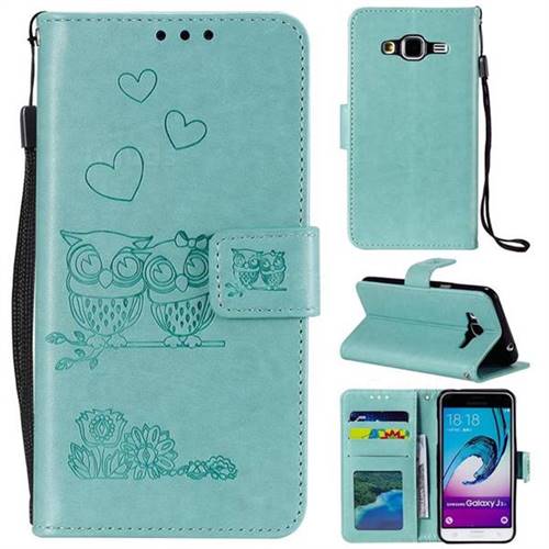 Embossing Owl Couple Flower Leather Wallet Case for Samsung Galaxy J3 2016 J320 - Green