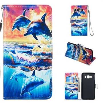 Couple Dolphin Smooth Leather Phone Wallet Case for Samsung Galaxy J3 2016 J320