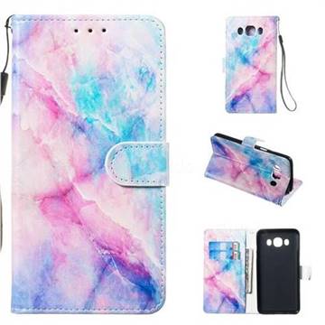 Blue Pink Marble Smooth Leather Phone Wallet Case for Samsung Galaxy J3 2016 J320