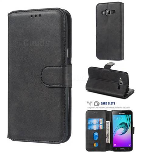 Retro Calf Matte Leather Wallet Phone Case for Samsung Galaxy J3 2016 J320 - Black