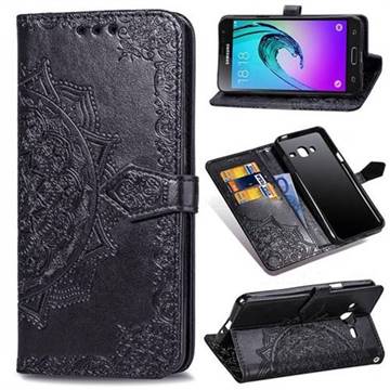 Embossing Imprint Mandala Flower Leather Wallet Case for Samsung Galaxy J3 2016 J320 - Black