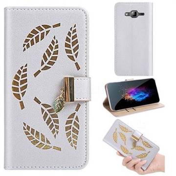 Hollow Leaves Phone Wallet Case for Samsung Galaxy J3 2016 J320 - Silver