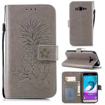 Embossing Flower Pineapple Leather Wallet Case for Samsung Galaxy J3 2016 J320 - Gray
