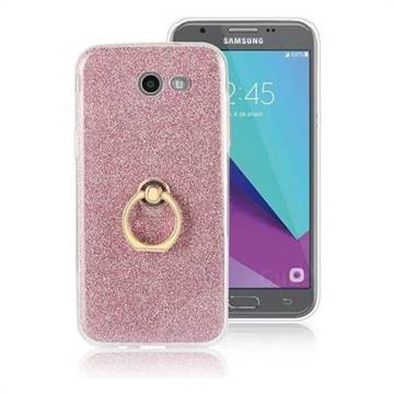 Luxury Soft TPU Glitter Back Ring Cover with 360 Rotate Finger Holder Buckle for Samsung Galaxy J3 2017 Emerge US Edition - Pink
