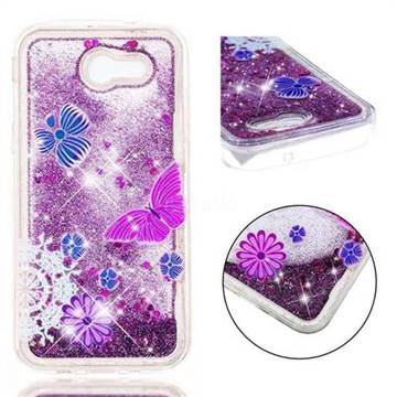 Purple Flower Butterfly Dynamic Liquid Glitter Quicksand Soft TPU Case for Samsung Galaxy J3 2017 Emerge US Edition