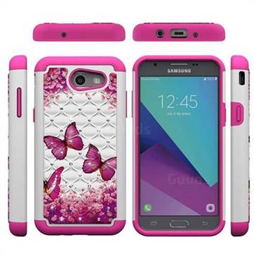 Rose Butterfly Studded Rhinestone Bling Diamond Shock Absorbing Hybrid Defender Rugged Phone Case Cover for Samsung Galaxy J3 2017 Emerge US Edition