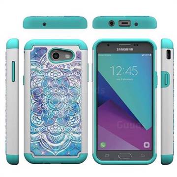 Mandala Studded Rhinestone Bling Diamond Shock Absorbing Hybrid Defender Rugged Phone Case Cover for Samsung Galaxy J3 2017 Emerge US Edition