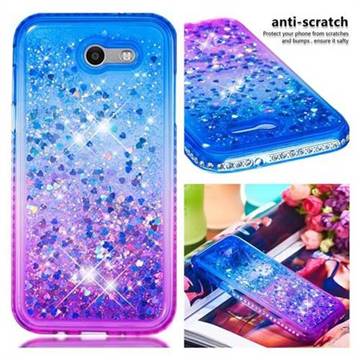 Diamond Frame Liquid Glitter Quicksand Sequins Phone Case for Samsung Galaxy J3 2017 Emerge US Edition - Blue Purple