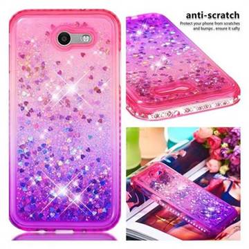 Diamond Frame Liquid Glitter Quicksand Sequins Phone Case for Samsung Galaxy J3 2017 Emerge US Edition - Pink Purple