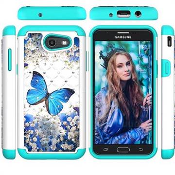 Flower Butterfly Studded Rhinestone Bling Diamond Shock Absorbing Hybrid Defender Rugged Phone Case Cover for Samsung Galaxy J3 2017 Emerge US Edition