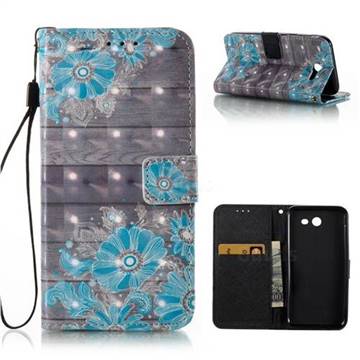 Blue Flower 3D Painted Leather Wallet Case for Samsung Galaxy J3 2017 Emerge