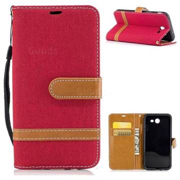 Jeans Cowboy Denim Leather Wallet Case for Samsung Galaxy J3 2017 Emerge - Red