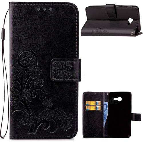 Embossing Imprint Four-Leaf Clover Leather Wallet Case for Samsung Galaxy J3 2017 Emerge - Black