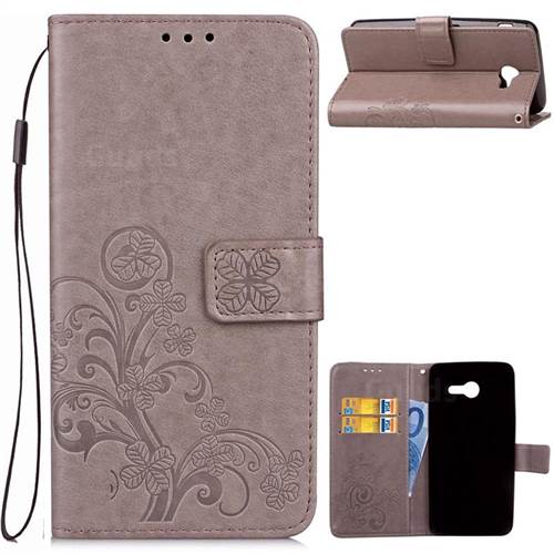 Embossing Imprint Four-Leaf Clover Leather Wallet Case for Samsung Galaxy J3 2017 Emerge - Grey