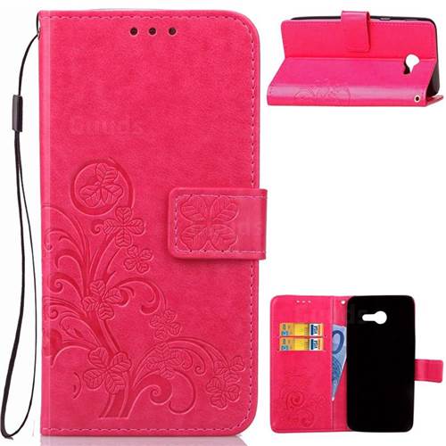 Embossing Imprint Four-Leaf Clover Leather Wallet Case for Samsung Galaxy J3 2017 Emerge - Rose