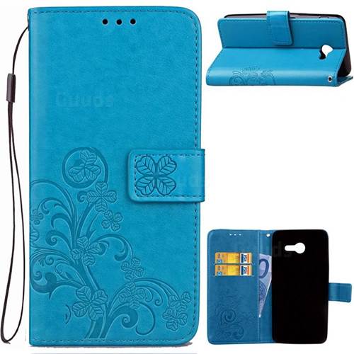 Embossing Imprint Four-Leaf Clover Leather Wallet Case for Samsung Galaxy J3 2017 Emerge - Blue